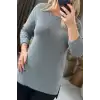 Kadın Gri Bisiklet Yaka SİMLİ İnce Tiriko Duble Kol Manşetli Bluz