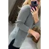 Kadın Gri Bisiklet Yaka SİMLİ İnce Tiriko Duble Kol Manşetli Bluz