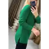 Kadın Yeşil Bisiklet Yaka SİMLİ İnce Tiriko Duble Kol Manşetli Bluz