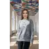 Kadın Açık Gri Sim Detaylı Bisiklet Yaka Batik Desen Yeni Sezon Likralı Esnek Tiriko Kazak