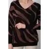 Kadın Kahve V Yaka Zebra Desen Yeni Sezon Komfort Model Likralı Tiriko