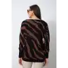 Kadın Kahve V Yaka Zebra Desen Yeni Sezon Komfort Model Likralı Tiriko