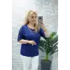 Kadın Büyük Beden Lacivert Omuzlar Güpürlü Çıkabilen İnci Kolyeli Likralı Buluz