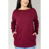 Kadın BORDO Bisiklet Yaka Yandan Cepli Likralı Yumuşak Dokulu İnce Tiriko Kazak