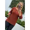 Kadın Kahve Bisiklet Yaka SİMLİ İnce Tiriko Duble Kol Manşetli Bluz