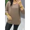 Kadın Kahve Kayık Yaka Likralı % 100 PAMUK İPLİK İnce Triko Bluz