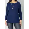 Kadın Lacivert renk Bisiklet Yaka SİMLİ İnce Tiriko Duble Kol Manşetli Bluz