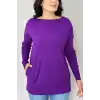 Kadın MOR Bisiklet Yaka Yandan Cepli Likralı Yumuşak Dokulu İnce Tiriko Kazak