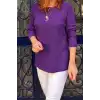 Kadın Mor Bisiklet Yaka SİMLİ İnce Tiriko Duble Kol Manşetli Bluz