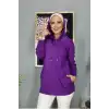 Kadın Mor Kapşonlu Kanguru Cepli Triko Sweat