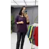 Kadın Mor Kayık Yaka Likralı  % 100 PAMUK İPLİK  İnce Triko Bluz