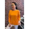 Kadın Turuncu Kayık Yaka Likralı % 100 PAMUK İPLİK İnce Triko Bluz