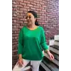 Kadın Yeşil Kayık Yaka Likralı % 100 PAMUK İPLİK İnce Triko Bluz