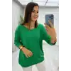 Kadın Yeşil Kayık Yaka Likralı % 100 PAMUK İPLİK İnce Triko Bluz