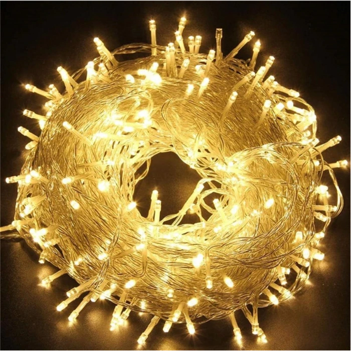 10m 60 Led Gün ışığı 2 Kademeli Şeffaf Kablo Pilli MZ33