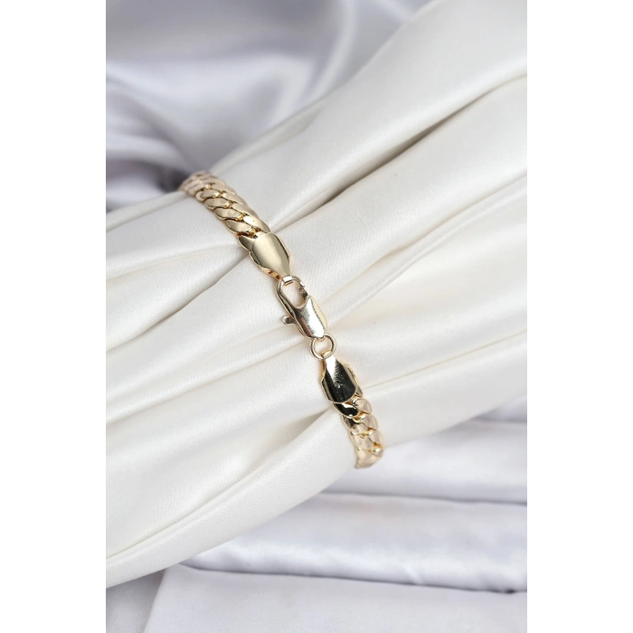 14K Gold Renk Kaplama Ezme Zincir Model Kadın Bileklik