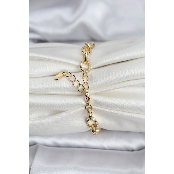 14K Gold Renk Kaplama Lazerli Zincir Model CM Kadın Bileklik