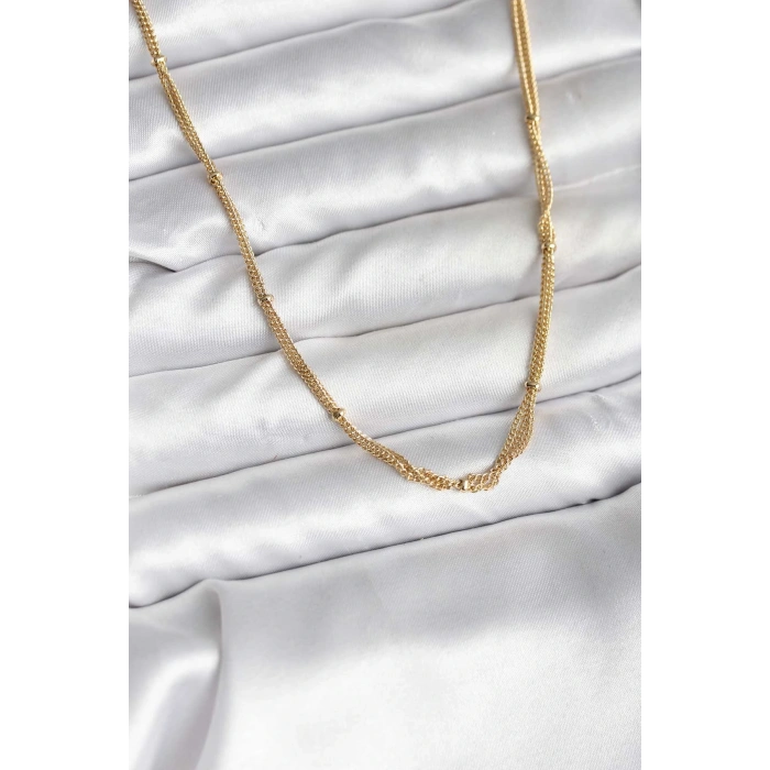 14K Gold Renk Kaplama Topçuk Zincirli Model CM Kadın Kolye