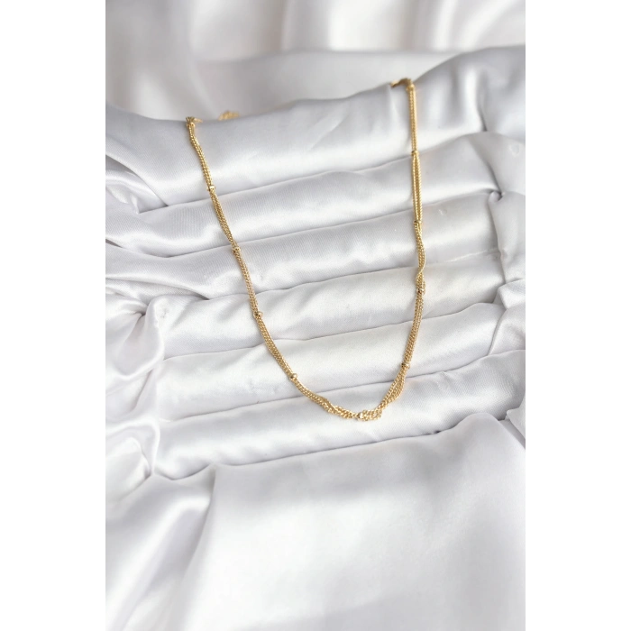14K Gold Renk Kaplama Topçuk Zincirli Model CM Kadın Kolye