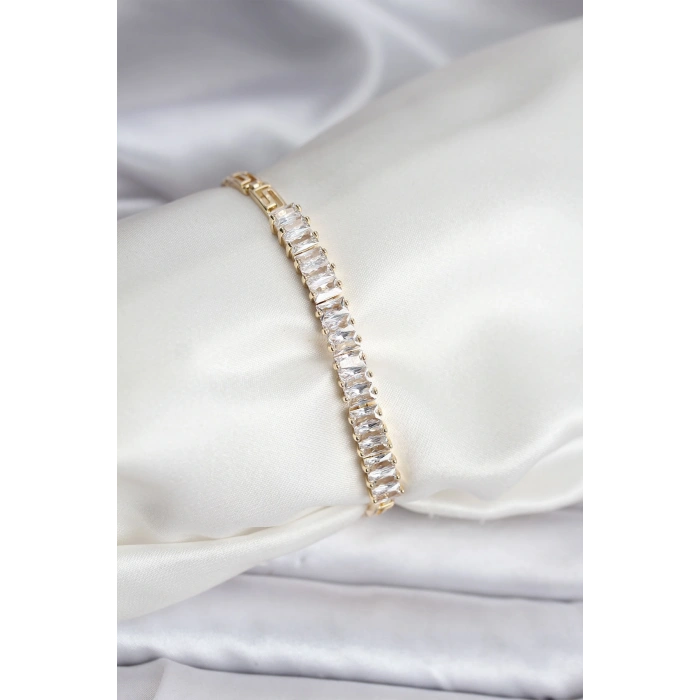 14K Gold Renk Kaplama Zirkon Taşlı Baget Model CM Kadın Bileklik