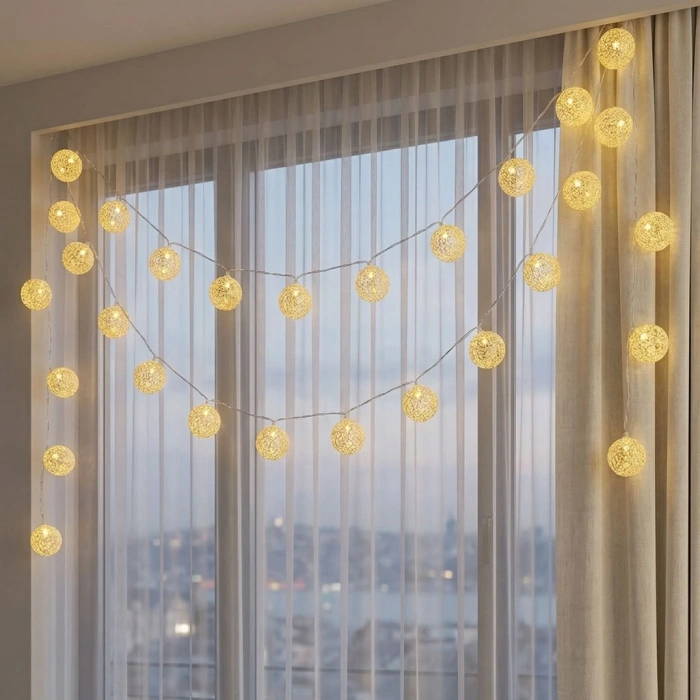 2 Metre 10’lu Top LED Işık (Pilli, Gün Işığı)