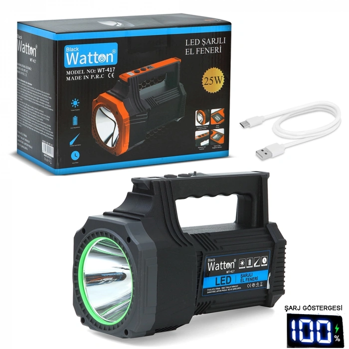 25W LED Şarjlı El Feneri (Kamp, Acil Durum için WT-417)