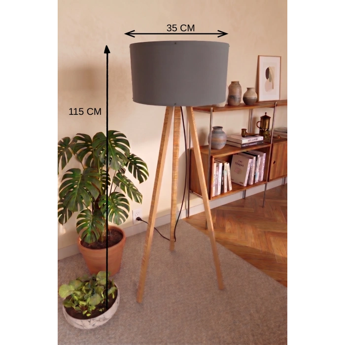 Antrasit Gri Kumaş Başlık 3 Ayaklı Tripod Lambader
