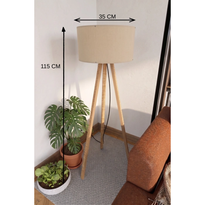 Bej Kumaş Başlık 3 Ayaklı Tripod Lambader