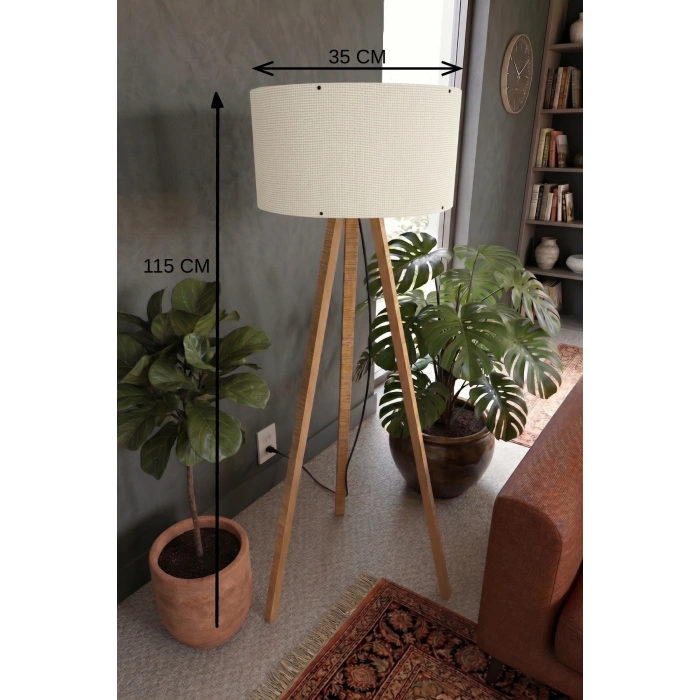 Krem Kumaş Başlık 3 Ayaklı Tripod Lambader