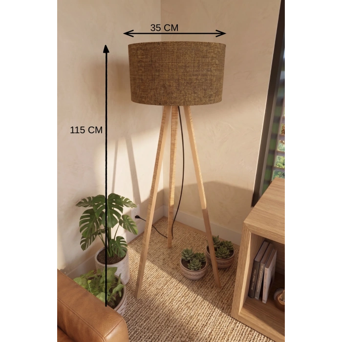 Tütün Kahve Kumaş Başlık 3 Ayaklı Tripod Lambader