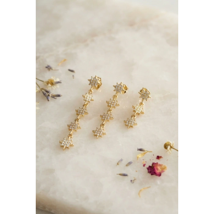 3 lü Set Küpe Gold Renk Kutup Yıldızı Detaylı