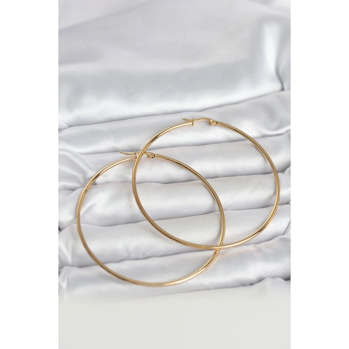 316L Çelik Gold Renk 70 mm Kadın Halka Küpe