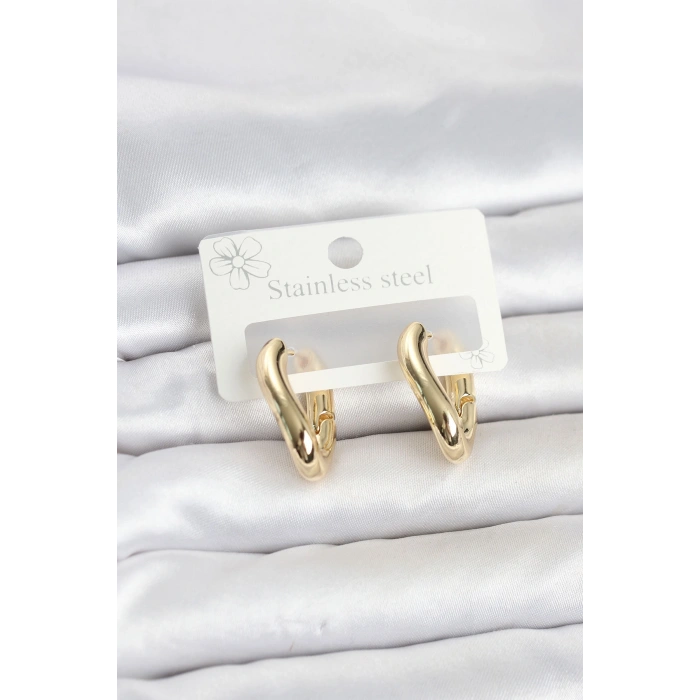 316L Çelik Gold Renk Asimetrik Halka Model Kadın Küpe
