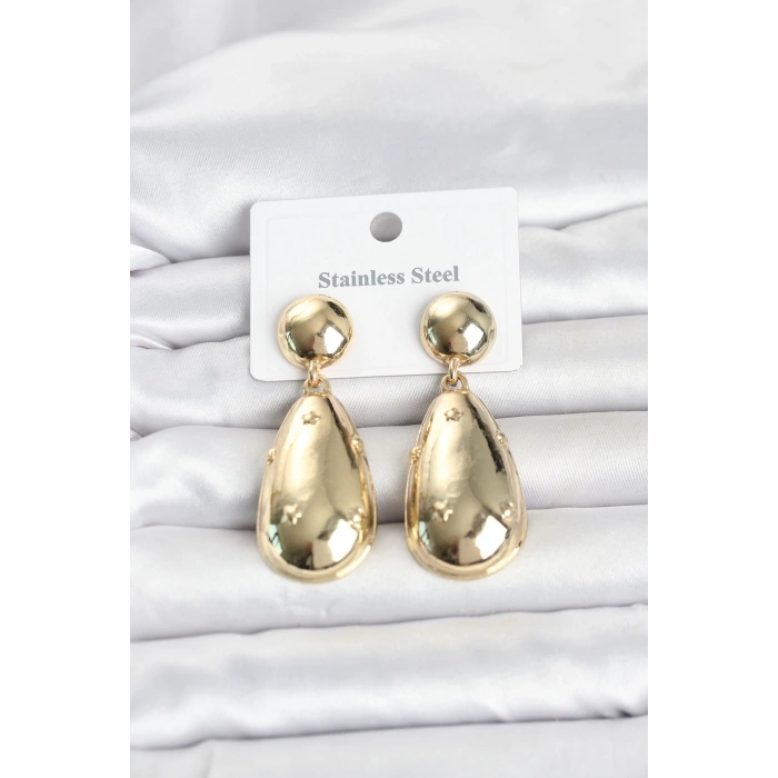 316L Çelik Gold Renk Damla Model Kadın Küpe
