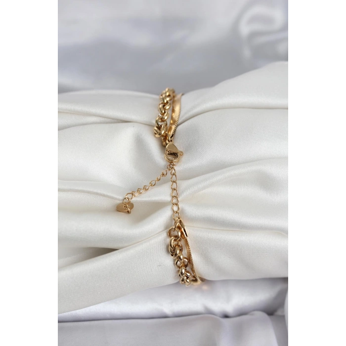 316L Çelik Gold Renk Dorika ve İtalyan Zincirli Model Kadın Bileklik