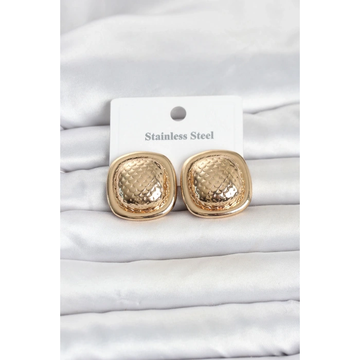 316L Çelik Gold Renk Düğme Model Kadın Küpe