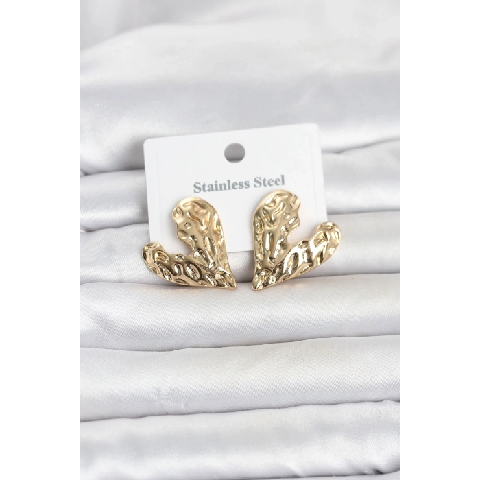316L Çelik Gold Renk Kalp Model Kadın Küpe