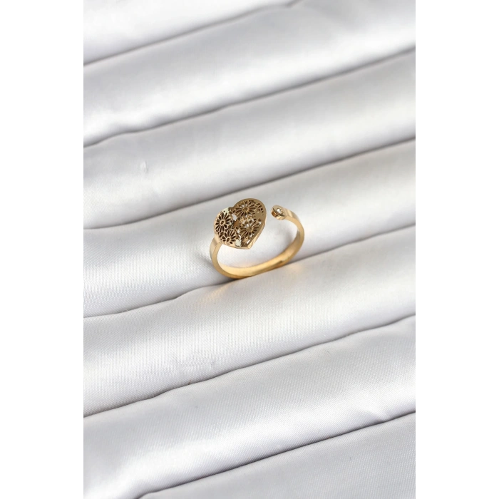 316L Çelik Gold Renk Kalp Model Kadın Yüzük
