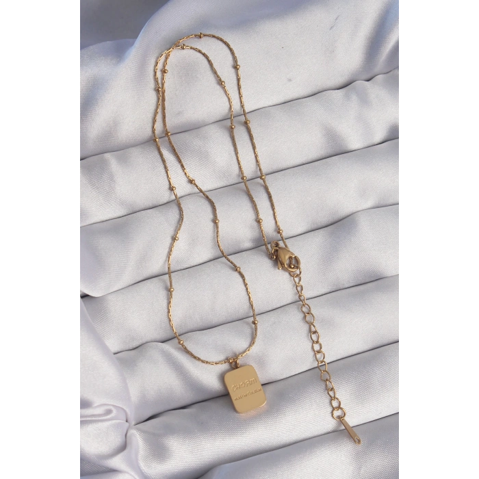 316L Çelik Gold Renk Kare Charm Model Kolye