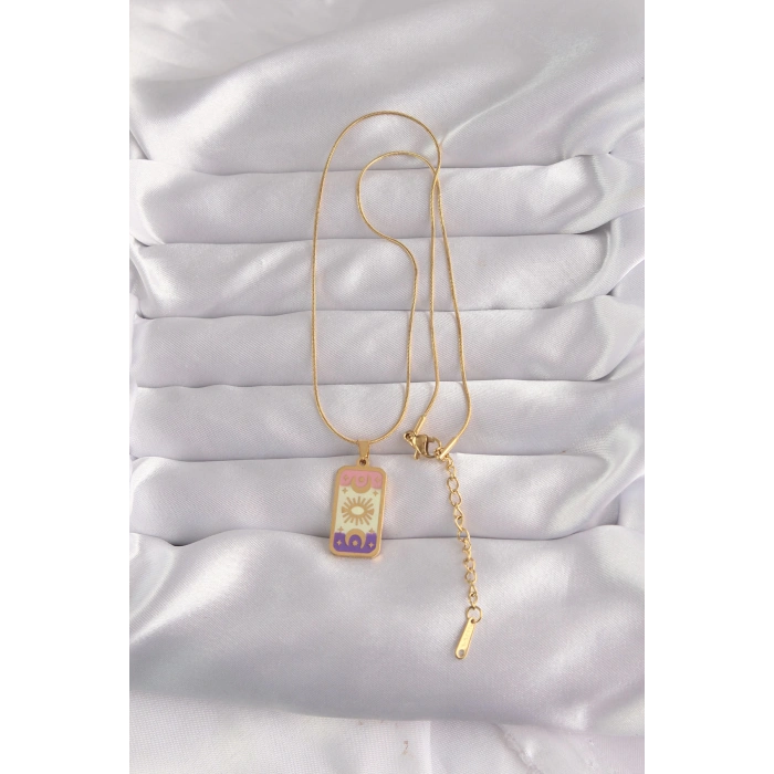 316L Çelik Gold Renk Karışık Mineli Ay Figür Tarot Kolye