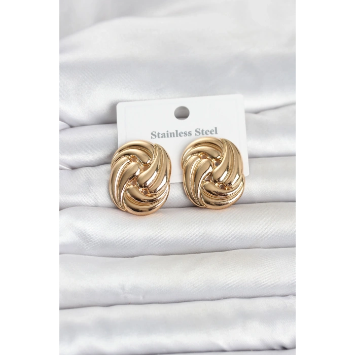 316L Çelik Gold Renk Motif Desen Model Kadın Küpe