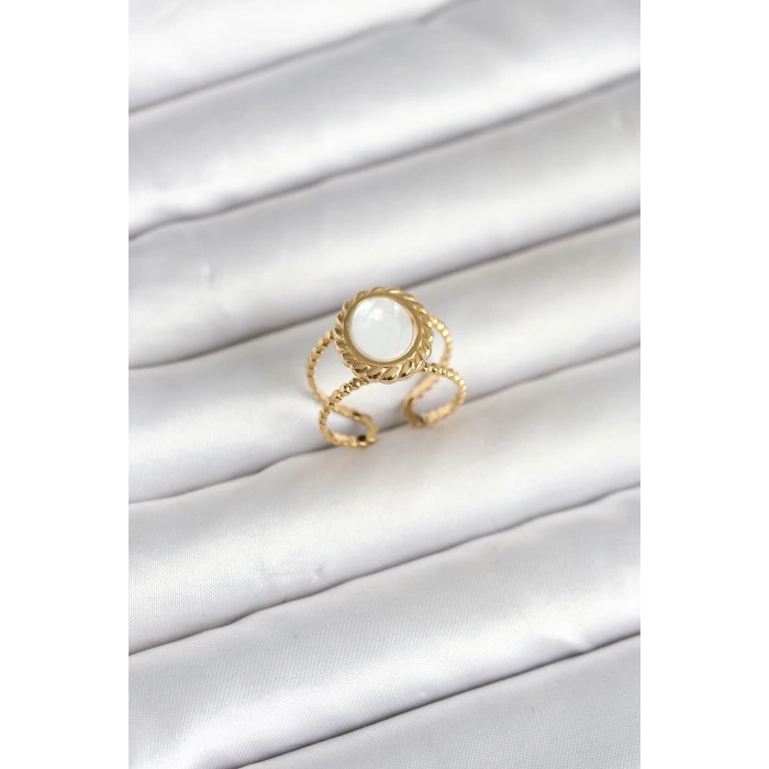 316L Çelik Gold Renk Sedefli Vintage Kadın Yüzük