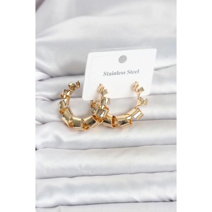 316L Çelik Gold Renk Spiral Halka Kadın Küpe