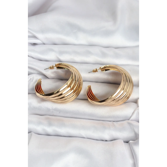 316L Çelik Gold Renk Yarım Halka Model Kadın Küpe