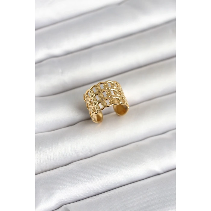 316L Çelik Gold Renk Zincir Model Kadın Yüzük