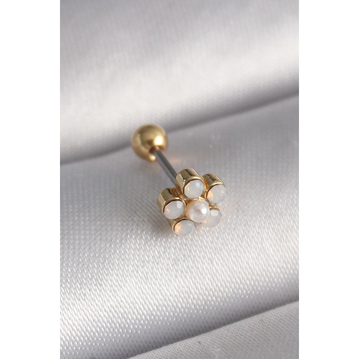 316L Çelik Gold Renk Zirkon Taşlı Çiçek Model Tragus Piercing