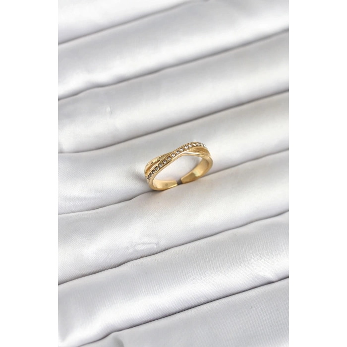 316L Çelik Gold Renk Zirkon Taşlı Kadın Yüzük