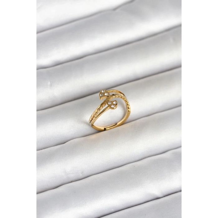 316L Çelik Gold Renk Zirkon Taşlı Kalp Model Kadın Yüzük