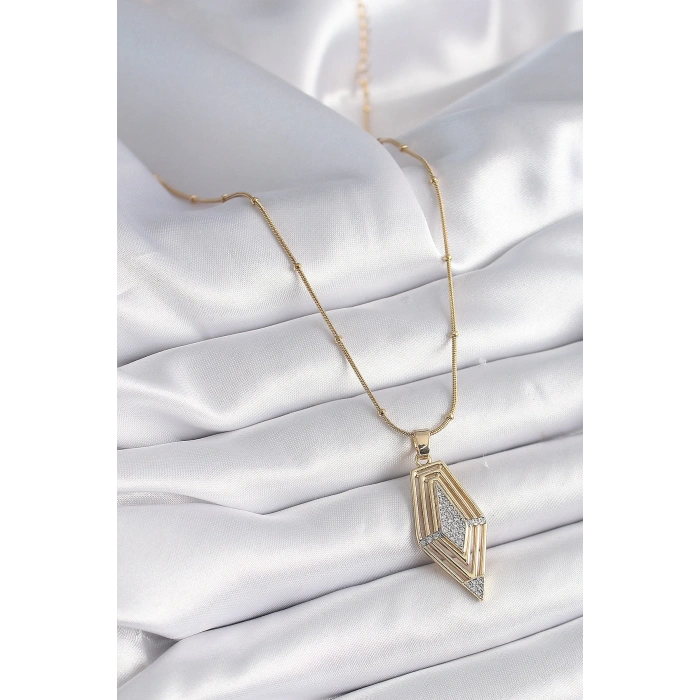 316L Çelik Gold Renk Zirkon Taşlı Vintage Model Kadın Kolye