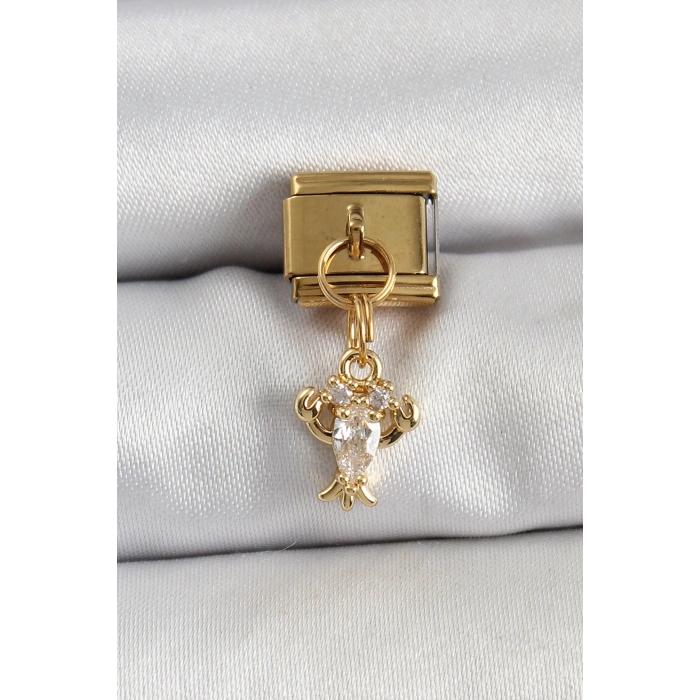 316L Çelik Sallantılı Zirkon Taşlı Yengeç Model Gold Renk Nomination Charm